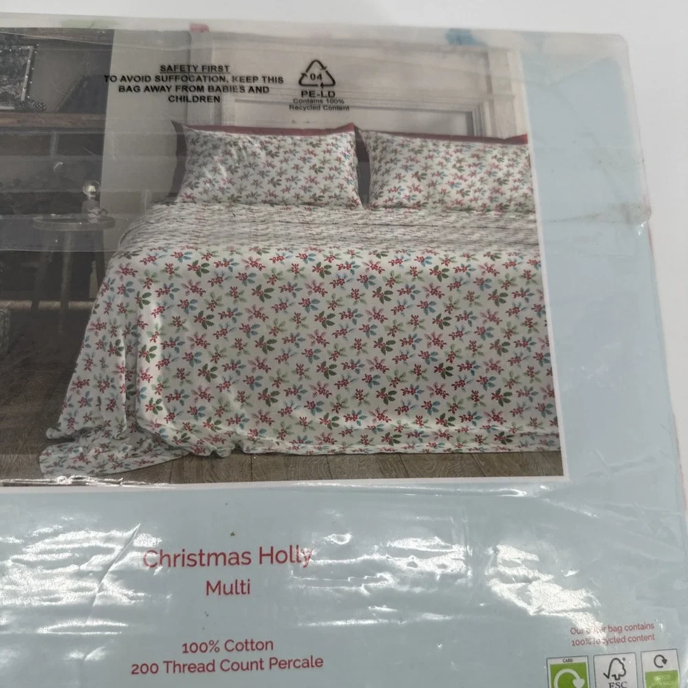 NEW Cath Kidston London Christmas Holly Queen Sheet Set‎ 6 Pc Holiday Cozy White